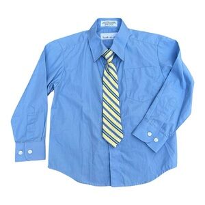Van Heusen Boy’s Size 5 Blue Shirt with Striped Yellow and Blue Clip on Tie